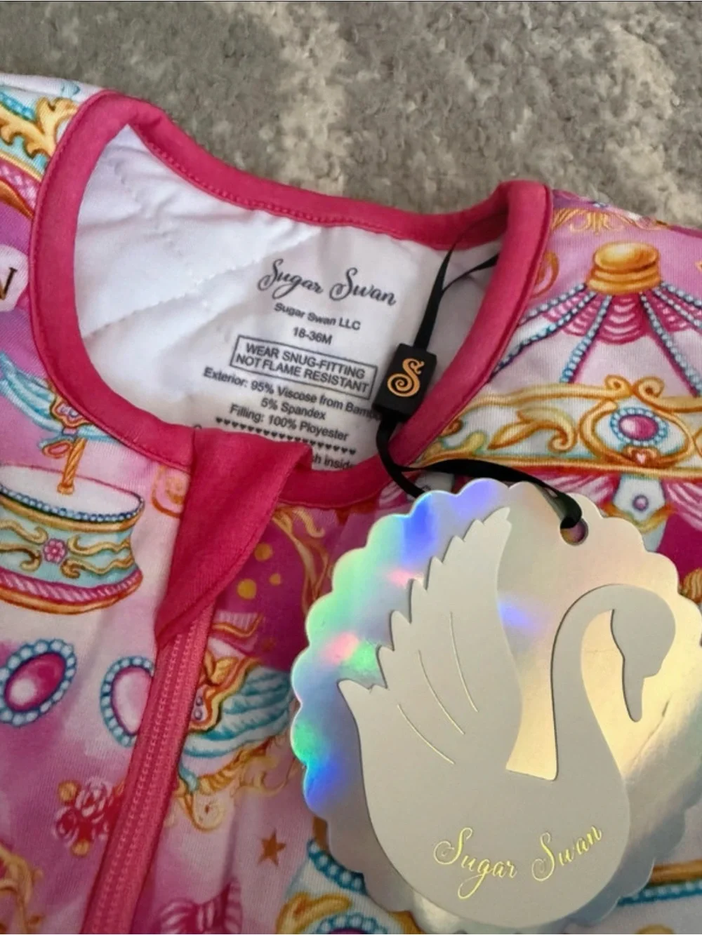 Sugar Swan Pink Carousel Print Kids Sleep Sack Romper